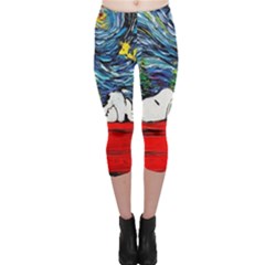 Dog Cartoon Vincent Van Gogh s Starry Night Parody Capri Leggings  by Sarkoni