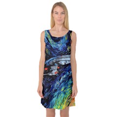 Spaceship Galaxy Parody Art Starry Night Sleeveless Satin Nightdress by Sarkoni