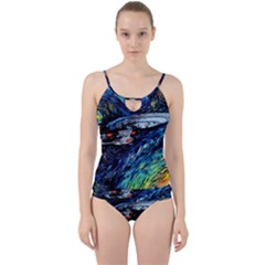 Spaceship Galaxy Parody Art Starry Night Cut Out Top Tankini Set by Sarkoni