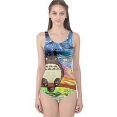 Cartoon Starry Night Art Van Gogh Parody One Piece Swimsuit by Sarkoni