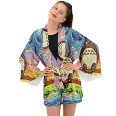 Cartoon Starry Night Art Van Gogh Parody Long Sleeve Kimono by Sarkoni