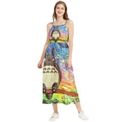 Cartoon Starry Night Art Van Gogh Parody Boho Sleeveless Summer Dress by Sarkoni