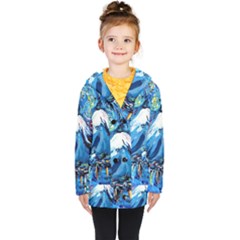 Mount Fuji Art Starry Night Van Gogh Kids  Double Breasted Button Coat by Sarkoni