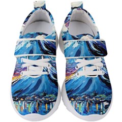 Mount Fuji Art Starry Night Van Gogh Kids  Velcro Strap Shoes by Sarkoni