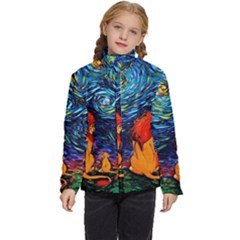 Lion Art Starry Night Van Gogh Kids  Puffer Bubble Jacket Coat by Sarkoni