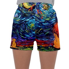 Lion Art Starry Night Van Gogh Sleepwear Shorts by Sarkoni