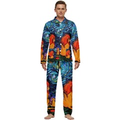 Lion Art Starry Night Van Gogh Men s Long Sleeve Velvet Pocket Pajamas Set by Sarkoni