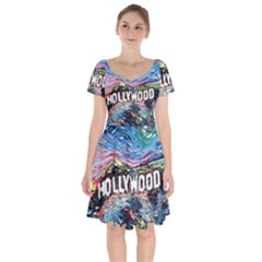 Hollywood Art Starry Night Van Gogh Short Sleeve Bardot Dress by Sarkoni