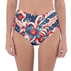 America Pattern Reversible High-waist Bikini Bottoms by Valentinaart