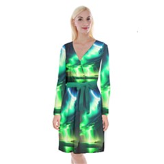 Lake Storm Neon Long Sleeve Velvet Front Wrap Dress by Bangk1t