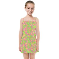 Pink Flower Background Green Pattern Kids  Summer Sun Dress by Ravend