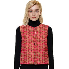 Geometry Background Red Rectangle Pattern Women s Button Up Puffer Vest by Ravend