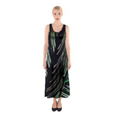 Calathea Leaves Strippe Line Sleeveless Maxi Dress by Ravend