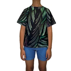 Calathea Leaves Strippe Line Kids  Short Sleeve Swimwear by Ravend