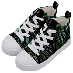 Calathea Leaves Strippe Line Kids  Mid-top Canvas Sneakers by Ravend