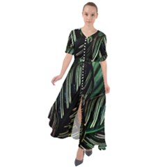 Calathea Leaves Strippe Line Waist Tie Boho Maxi Dress by Ravend