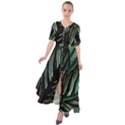 Calathea Leaves Strippe Line Waist Tie Boho Maxi Dress View1