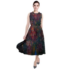 Peacock Feather Bird Round Neck Boho Dress by Bedest