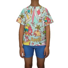 Summer Up Cute Doodle Kids  Short Sleeve Swimwear by Bedest