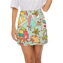 Summer Up Cute Doodle Mini Front Wrap Skirt by Bedest