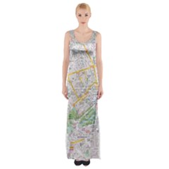 London City Map Thigh Split Maxi Dress by Bedest