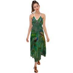 Peacock Paradise Jungle Halter Tie Back Dress  by Bedest