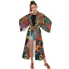 Cute Cartoon Doodle Maxi Kimono by Bedest