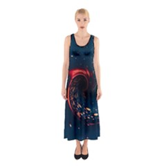 Fluid Swirl Spiral Twist Liquid Abstract Pattern Sleeveless Maxi Dress by Ravend