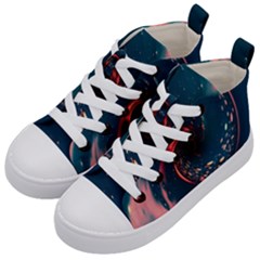 Fluid Swirl Spiral Twist Liquid Abstract Pattern Kids  Mid-top Canvas Sneakers by Ravend