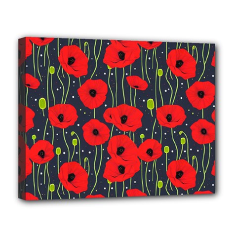 Background Poppies Flowers Seamless Ornamental Canvas 14  X 11  (stretched) by Ravend