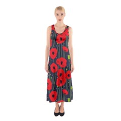 Background Poppies Flowers Seamless Ornamental Sleeveless Maxi Dress by Ravend