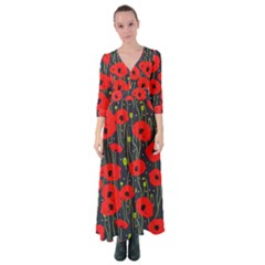 Background Poppies Flowers Seamless Ornamental Button Up Maxi Dress by Ravend