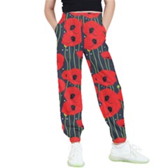 Background Poppies Flowers Seamless Ornamental Kids  Joggers by Ravend