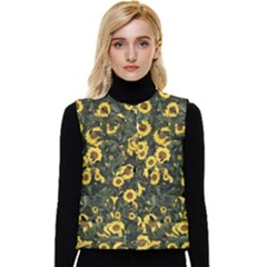 Sunflowers Yellow Flowers Flowers Digital Drawing Women s Button Up Puffer Vest by Ravend