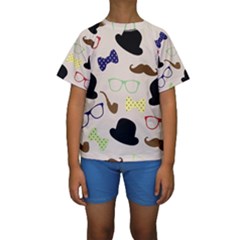 Moustache-hat-bowler-bowler-hat Kids  Short Sleeve Swimwear by Ravend