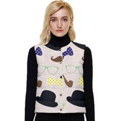 Moustache-hat-bowler-bowler-hat Women s Button Up Puffer Vest by Ravend