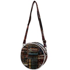 Pile Of Books Photo Of Assorted Book Lot Backyard Antique Store Crossbody Circle Bag by Ravend