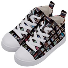 Book Collection In Brown Wooden Bookcases Books Bookshelf Library Kids  Mid-top Canvas Sneakers by Ravend