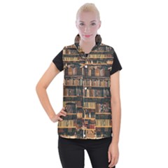 Books On Bookshelf Assorted Color Book Lot In Bookcase Library Women s Button Up Vest by Ravend