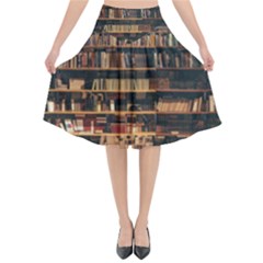 Books On Bookshelf Assorted Color Book Lot In Bookcase Library Flared Midi Skirt by Ravend