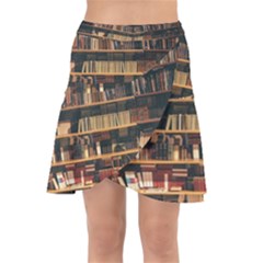 Books On Bookshelf Assorted Color Book Lot In Bookcase Library Wrap Front Skirt by Ravend