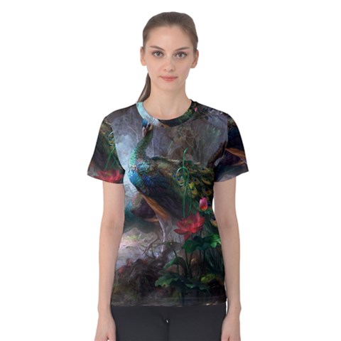 Peacock Art Painting Women s Cotton T-shirt by Ndabl3x