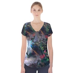 Peacock Art Painting Short Sleeve Front Detail Top by Ndabl3x