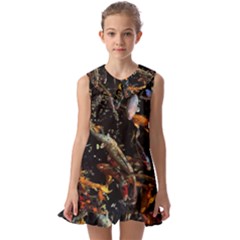 Shoal Of Koi Fish Water Underwater Kids  Pilgrim Collar Ruffle Hem Dress by Ndabl3x