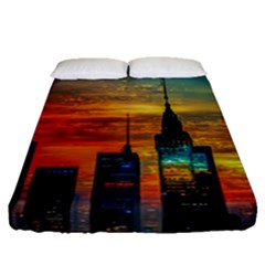 New York City Skyline Usa Fitted Sheet (queen Size) by Ndabl3x