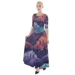 Adventure Psychedelic Mountain Half Sleeves Maxi Dress by Ndabl3x