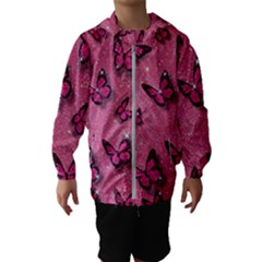 Pink Glitter Butterfly Kids  Hooded Windbreaker by Ndabl3x