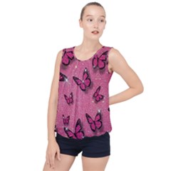 Pink Glitter Butterfly Bubble Hem Chiffon Tank Top by Ndabl3x