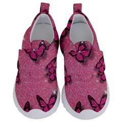 Pink Glitter Butterfly Kids  Velcro No Lace Shoes by Ndabl3x