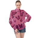 Pink Glitter Butterfly High Neck Long Sleeve Chiffon Top View1